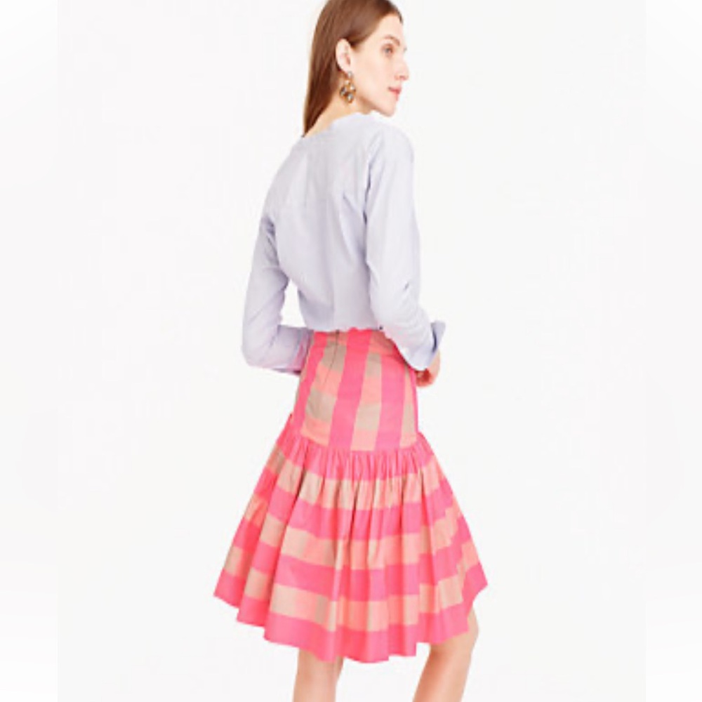 J Crew neon pink buffalo check ruffle skirt size 0